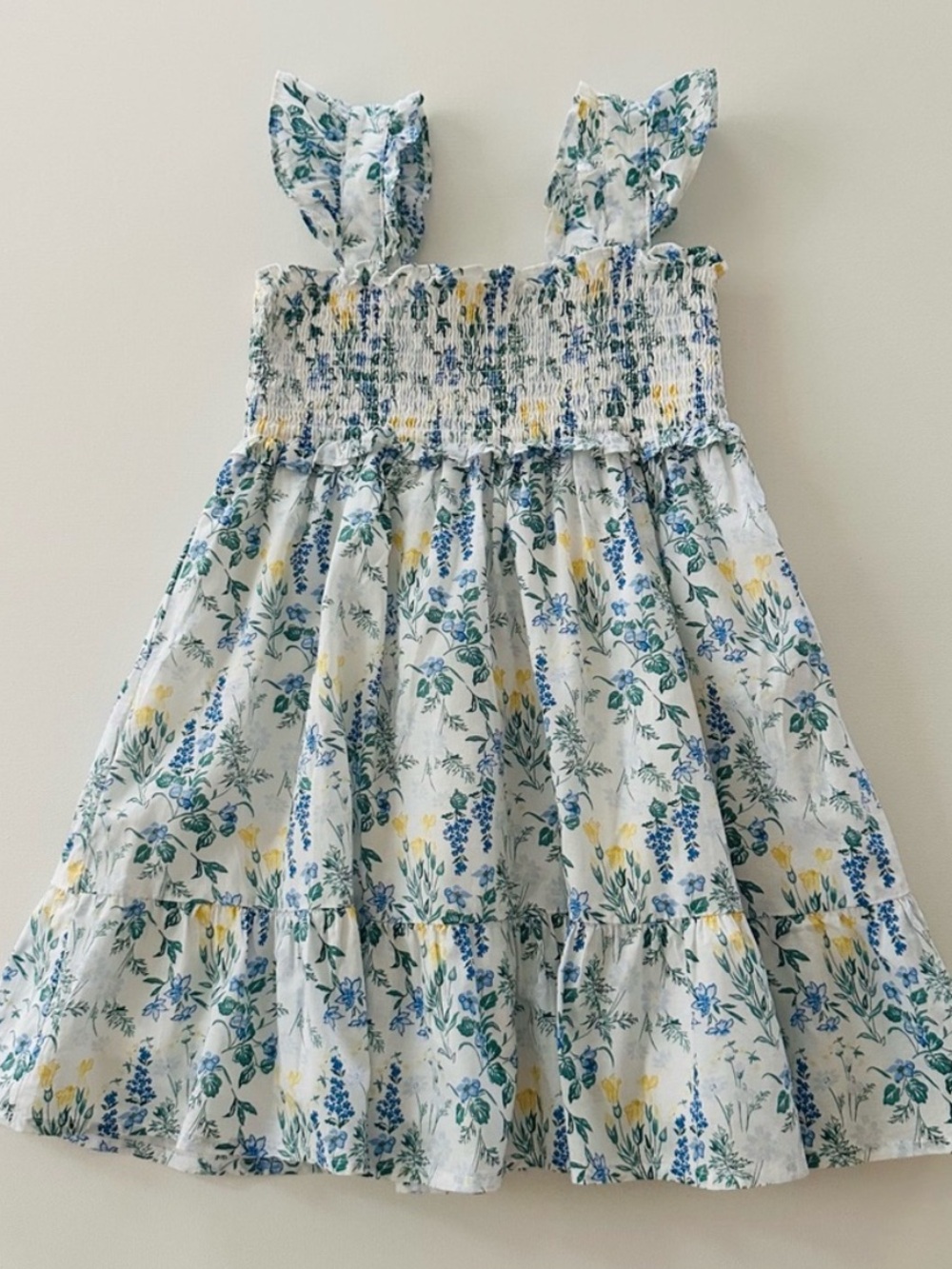 Janie and Jack girls White Floral Smocked Sundress with Blue & Yellow Print